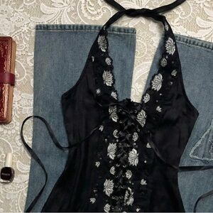 Elegant Black and Gray Halter Tank Top
